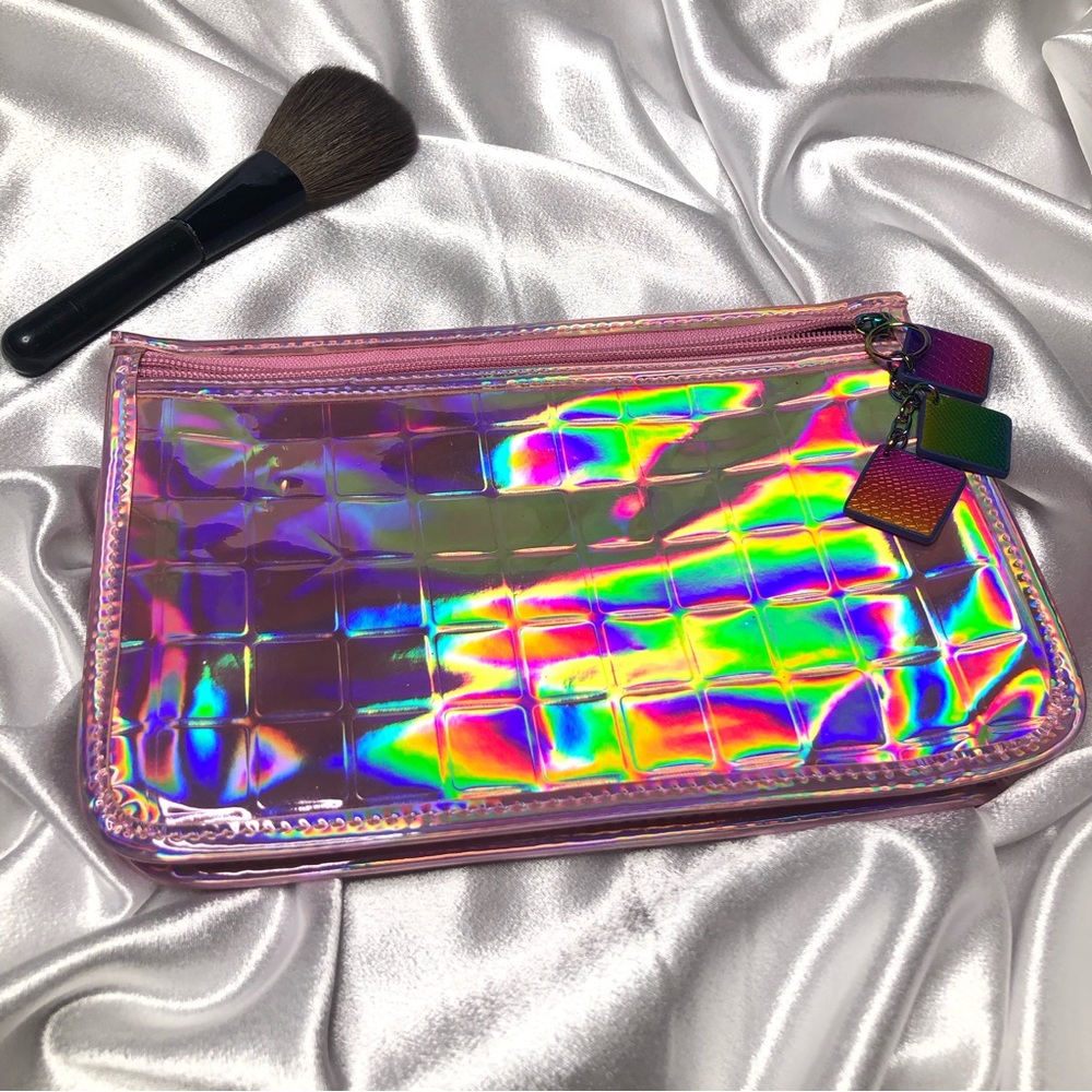 Estée Lauder Holographic Pink Makeup Bag with Inspiring Message